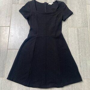 Ella Moss Textured Stripe A-Line Short Sleeve Midi Dress Black Size Medium